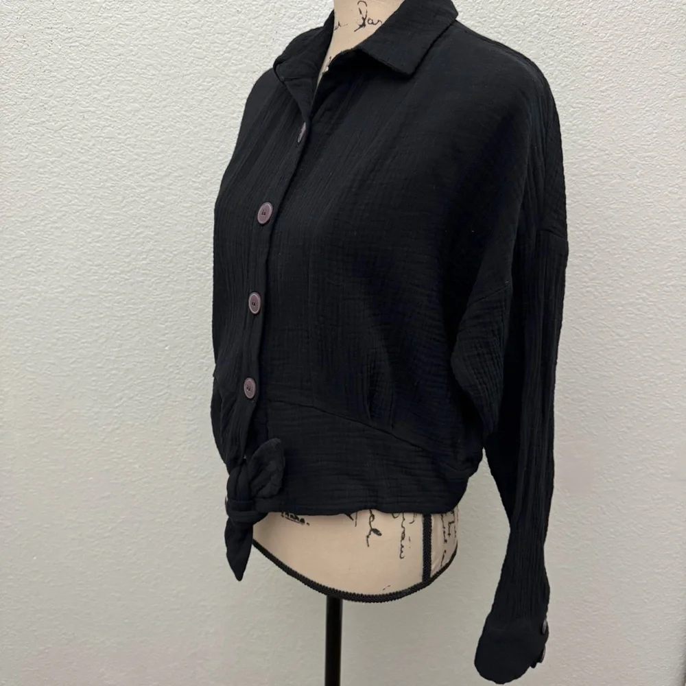 Free People Sunstreaks Tie Front Top Blouse Size Small - Picture 9 of 13